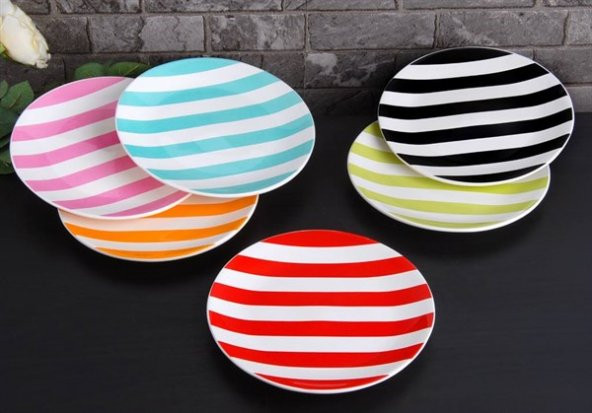 Seramikci Çizgili 6 lı Pasta Tabağı(6Farklı Renk)*6 ürün görseli 1