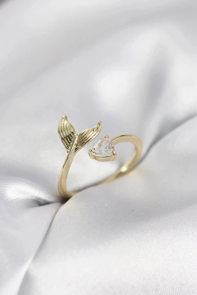 Balık Kuyruğu Model Gold Renk Zirkon Taşlı Kadın Yüzük ürün görseli 1