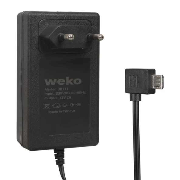 Weko WK-38111 Yerli Üretim 12 Volt - 2 Amper Micro Usb L Uçlu Priz Tipi Adaptör ürün görseli 1