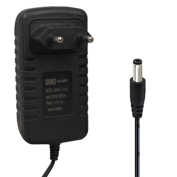 Weko WK-38606 Yerli Üretim 12.6 Volt - 3 Amper 5.5*2.5 Mm Uçlu Ledli Priz Tipi Şarj Adaptörü ürün görseli 1