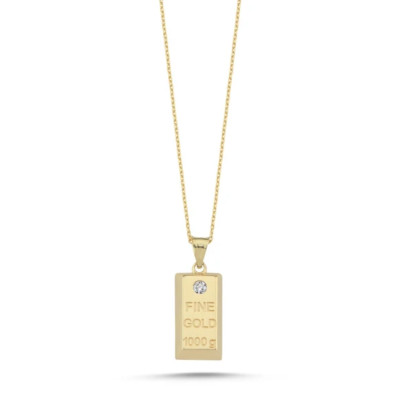 14 Ayar Altın Külçe (Gold Bar) Taşlı Kolye ürün görseli 1