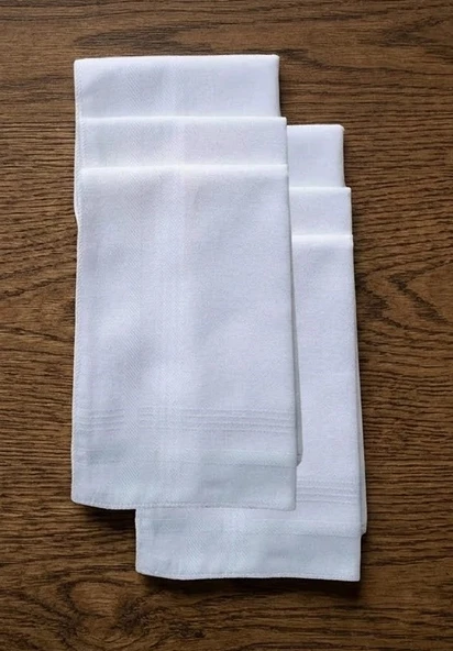 6 lı El Cep Yaka Kumaş Mendil 36x36 Cm 100 Pamuklu TM Beyaz ürün görseli 1