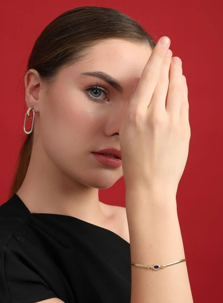 BiTone Oval 14 Ayar altın Küpe 3.5 cm - Resim 4