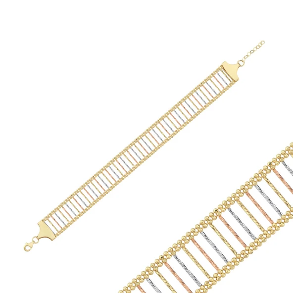 İtalyan Dokulu Geniş Altın Bileklik 14 mm-17-20 cm ürün görseli 1