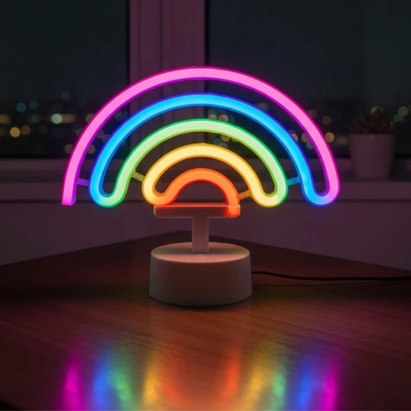 Plastik Gökkuşağı Neon LED Işık – Dekoratif Renkli Masaüstü ve Ambiyans Aydınlatması ürün görseli 1