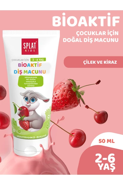 SPLAT Kids Çilek & Vişne Çocuk Diş Macunu 50 ml – 2-6 Yaş, Doğal Formül, Florür İçermez ürün görseli 1