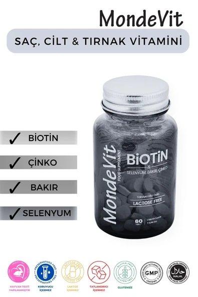 MONDEVİT Hair Vitamin 60 Tablet–biotin 5000 Mcg,çinko,selenyum,bakır–saç Dökülmesine Karşı Vitamin ürün görseli 1