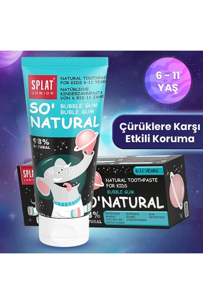 SPLAT Junior Diş Macunu So' Natural 6-11 Bubble Gum %98 Natural 73 g ürün görseli 1