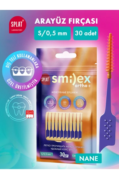 SPLAT 0,5mm S Beden Elastik Uçlu Diş Arası Fırçası Smilex Ortho Nane Aromalı ürün görseli 1