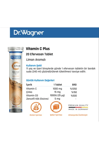 DR WAGNER Dr. Wagner C Plus 20 Efervesan Tablet Limon Aromalı - Resim 2