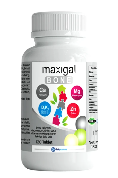 MAXİGAL Bone Kalsiyum Magnezyum Çinko D3K2 Vitaminli Takviye Edici Gıda 120 Tablet ürün görseli 1