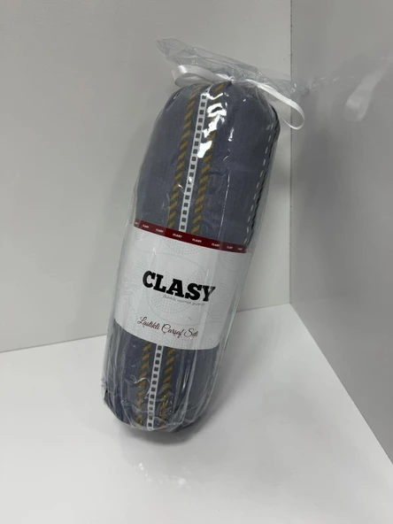 Clasy Ranforce Lastikli Çarşaf Seti Çift Kişilik Mavi Gri ÇKLÇ-256 %100 Pamuk ürün görseli 1