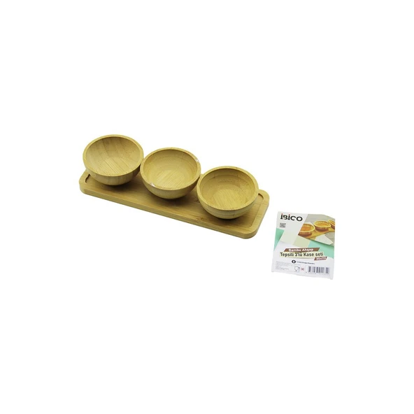 4PCS  ÇEREZLİK - LOKUMLUK AHŞAP BAMBU TEPSİLİ KASE SETİ 30X11CM GO53/01644 ürün görseli 1