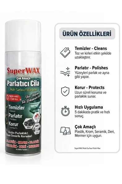 Çok Amaçlı Parlatıcı Cila Sprey 500 ml Tüm Yüzeyler İçin Koruyucu Parlaklık Mermer Deri ürün görseli 1