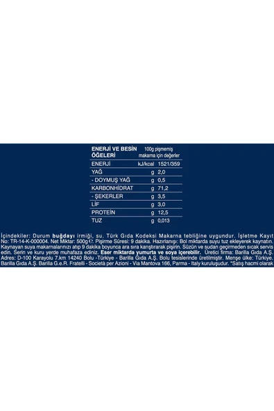 Barilla Pipette/Bukle Makarna 500 Gr - Resim 3