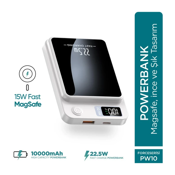 10000mAh 22.5W MagSafe Powerbank - 1 USB 1 PD Port - Dijital Ekran - Taşınabilir Şarj Cihazı ürün görseli 1