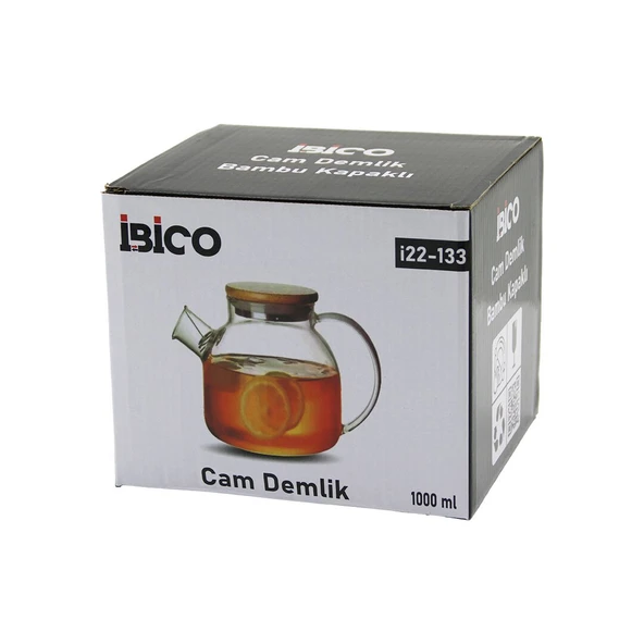 1000ML SADE DÜZ CAM DEMLİK  BAMBU DIŞ YÜZEY - METAL İÇ YÜZEY - SİLİKON CONTALI KAPAK GO53/02072 ürün görseli 1