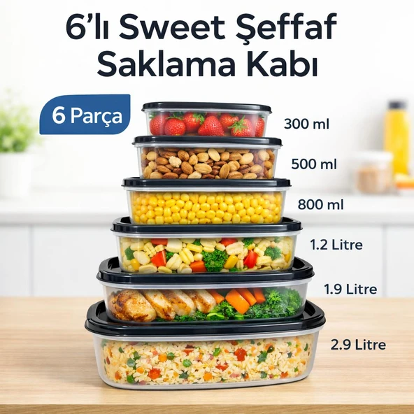 6'LI Sweet Şeffaf Saklama Kabı ürün görseli 1