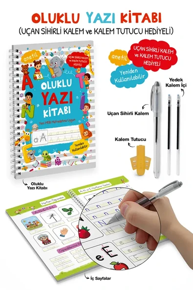 Oluklu Yazı Kitabı (anetil) / Uçan Sihirli Kalem ve Kalem Tutucu Hediyeli Bigkids Yayınları ürün görseli 1