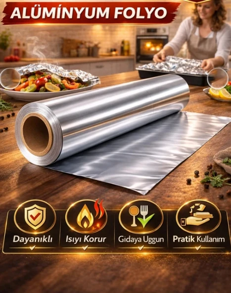 Alüminyum Folyo Gıdaya Uygun – 45 cm Genişlik 50 cm uzunluk Rulo Mutfak Folyo,Pişirme Folyo ürün görseli 1