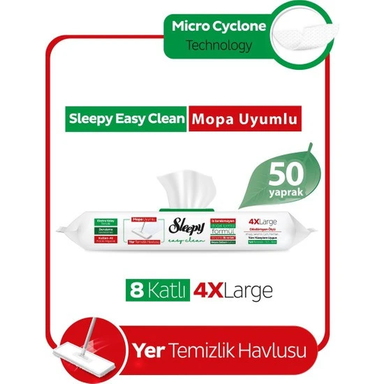 SLEEPY EASY BEYAZ SABUN KOKULU CLEAN YER TEMİZLEME HAVLUSU 50 Lİ MOP UYUMLU 4XLARGE ürün görseli 1