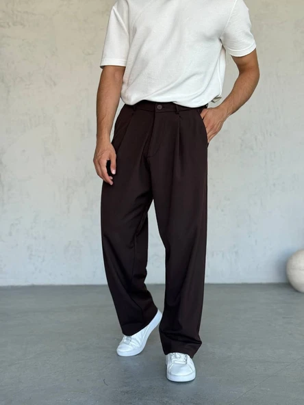 Pileli Kumaş Baggy Pantolon - Resim 3