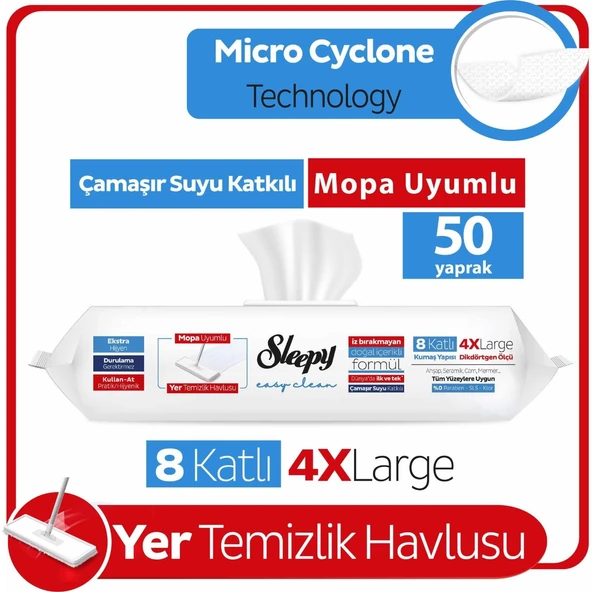 SLEEPY EASY Ç.SUYU KATKILI CLEAN YER TEMİZLEME HAVLUSU 50 Lİ MOP UYUMLU  4XLARGE ürün görseli 1