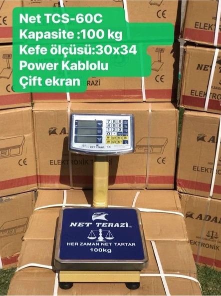 60 Net Terazi TCS-60C 100KG Terazi Kafe Ölçüsü 30X34 Manav Bakkal Terazi ürün görseli 1