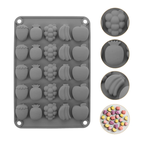 Silikon Meyve Figürleri (Çilek, Ananas, Üzüm, Muz, Elma) Haribo Çikolata Ve Jelibon Kalıbı ürün görseli 1