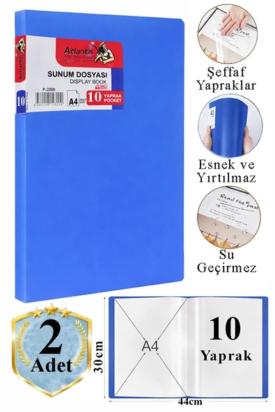 Mavi Sunum Dosyası 10 lu 2 Adet Poşet Dosyalı Katalog Dosyası 10 Poşetli Kendinden Dosya Plastik Kapaklı ürün görseli 1