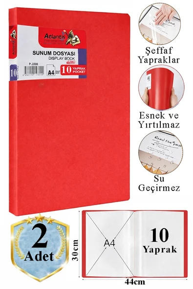 Kırmızı Sunum Dosyası 10 lu 2 Adet Poşet Dosyalı Katalog Dosyası 10 Poşetli Kendinden Dosya Plastik Kapaklı ürün görseli 1