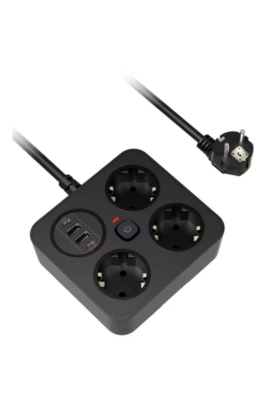 Plentiful Aşırı Yük Koruyucu Avrupa Soket Kartı Tip-C Usb 2 m Uzatma Kablosu  Emniyet Anahtarı ile ürün görseli 1