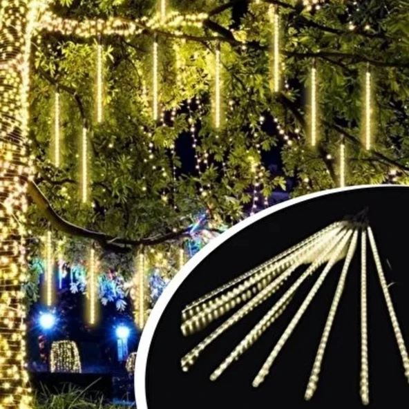 Plentiful 10'lu 45 cm Plastik Meteor LED USB 2M Kablo Sarı Renk Ağaç Işığı – Renk Değiştiren Asmalı Dekoratif Bahçe ve Dış Mekan Aydınlatması ürün görseli 1