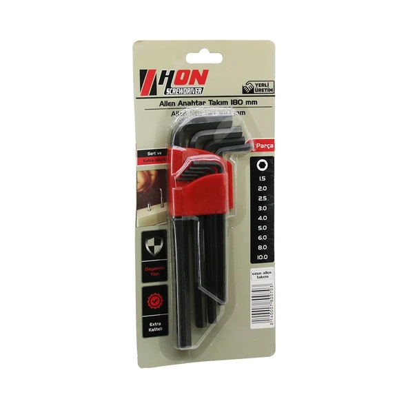 9PCS SİYAH UZUN - DÜZ 180MM ALYAN ALLEN ANAHTAR TAKIMI BRKT-800703 GO53/03164 ürün görseli 1