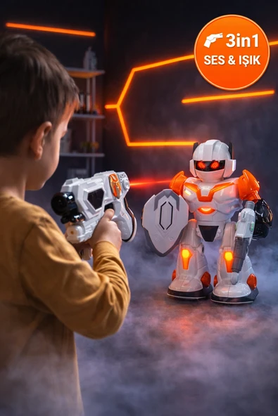 3in1 Sesli Işıklı Dans Eden Robot Lazer Silahlı İnfrared Hedef Oyunu 22 cm ürün görseli 1