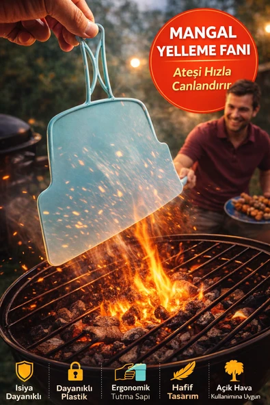 Mangal Yelpazesi Körük Ateş Yakma Fanı Isıya Dayanıklı Plastik Ergonomik Tutma Saplı ürün görseli 1