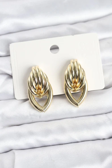 Pirinç Gold Renk Sarmal Damla Model Vintage Kadın Küpe - TJ-BKP11638 ürün görseli 1