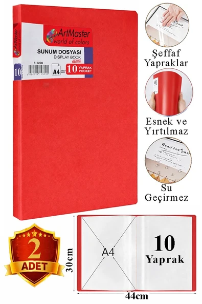 Kırmızı Sunum Dosyası 10 lu 2 Adet Poşet Dosyalı Katalog Dosyası 10 Poşetli Kendinden Dosya Plastik Kapaklı ürün görseli 1