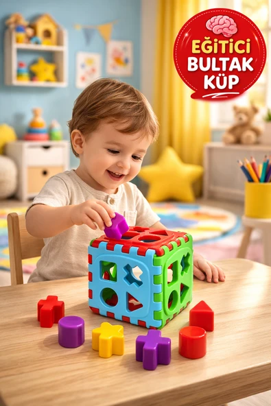 Eğitici Bultak Küp Oyuncak Fileli – Renkli Geometrik Şekil Eşleştirme Zeka Geliştirici ürün görseli 1