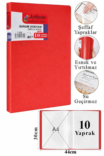 Kırmızı Sunum Dosyası 10 lu 1 Adet Poşet Dosyalı Katalog Dosyası 10 Poşetli Kendinden Dosya Plastik Kapaklı ürün görseli 1