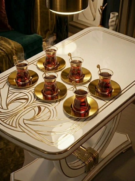 Mucit Home Paslanmaz Çelik Gold Çay Tabağı Seti 6 Adet - Bayramlık Servis Seti ürün görseli 1