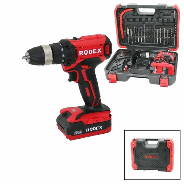 2 KADEME HIZ - VİTES ŞARJLI=ÇİFT BATARYA 17PCS UÇLU MATKAP 0-350 / 0-1350 RPM 21V/2.0A LI-ION RDX-3375A (5433) ürün görseli 1