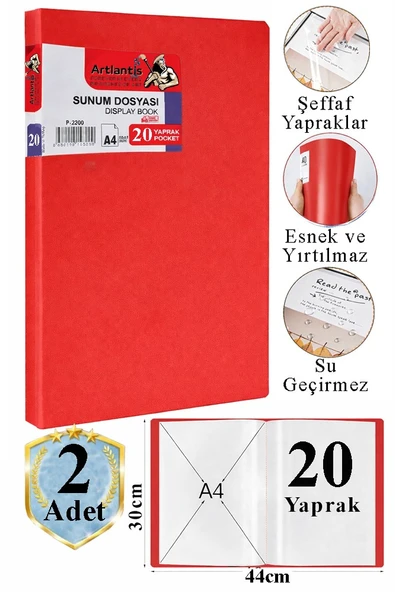Kırmızı Sunum Dosyası 20 li 2 Adet Poşet Dosyalı Katalog Dosyası 20 Poşetli Kendinden Dosya Plastik Kapaklı ürün görseli 1