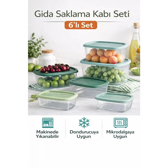 Piev 6 Parça Kapaklı Gıda Saklama Kabı Seti ürün görseli 1