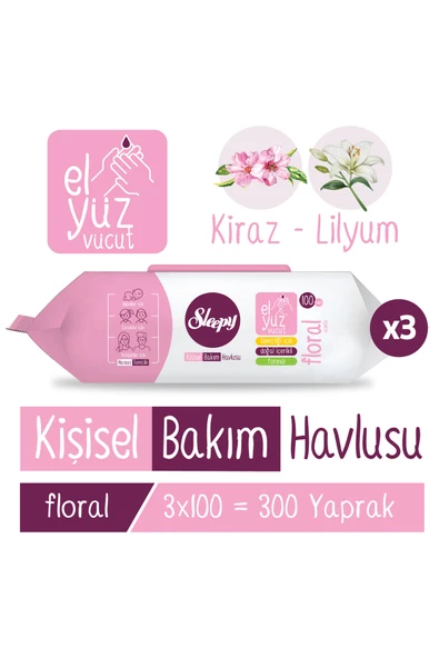 Sleepy Floral Kişisel Bakım Havlusu 3x100 (300 Yaprak) ürün görseli 1