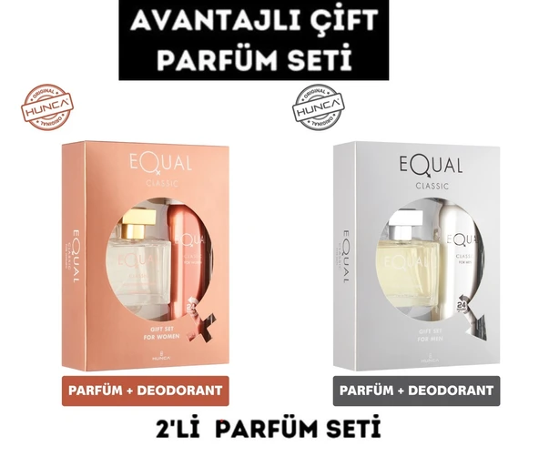 EQUAL Classic Avantajlı Çift Parfüm Seti (Parfüm 75 ml (K) + 75 ml (E) + (2 Adet Deo 150 ml) ürün görseli 1