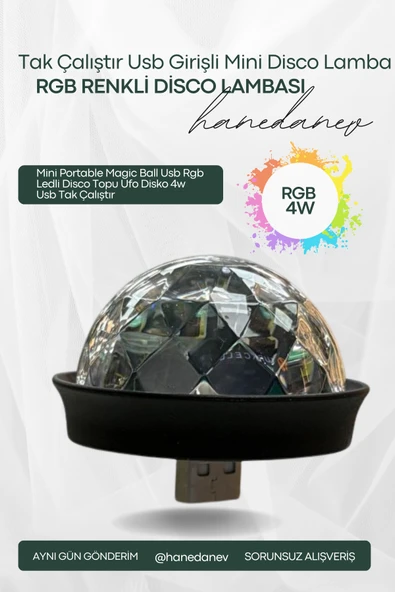 Mini Portable Magic Ball Usb Rgb Ledli Disco Topu Ufo Disko 4w Usb Tak Çalıştır ürün görseli 1