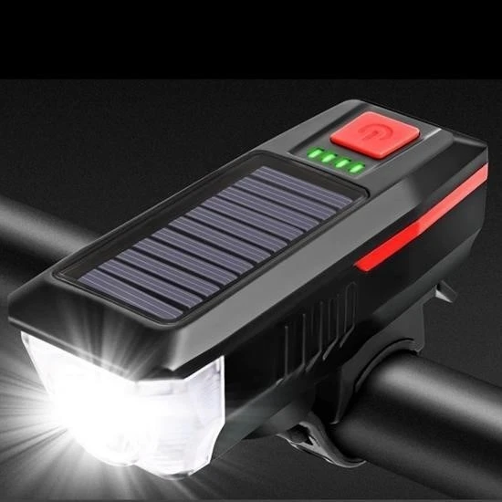 Plentiful  Solar Enerjili USB ile Şarj Edilebilir Ledli Bisiklet Feneri Kornalı ve Su Geçirmez Far ürün görseli 1