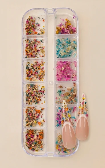 12li İnce Küçük Boy Kuru Çiçek Tırnak Süsleme Nail Art Çiçek WN-519 ürün görseli 1