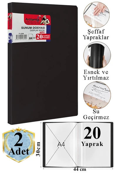 Siyah Sunum Dosyası 20 li 2 Adet Poşet Dosyalı Katalog Dosyası 20 Poşetli Kendinden Dosya Plastik Kapaklı ürün görseli 1